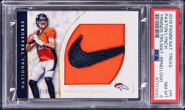 2020 Panini National Treasures Paxton Lynch Tremendous Treasures Material Brand Logo #TTR-PL card image