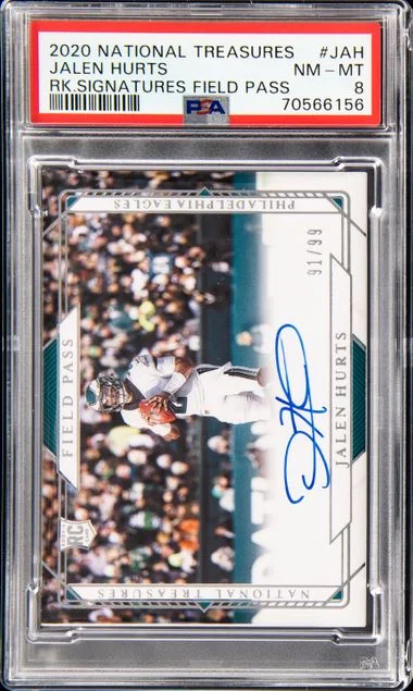 2020 Panini National Treasures Signatures Field Pass Jah Jalen Hurts #no-number card image