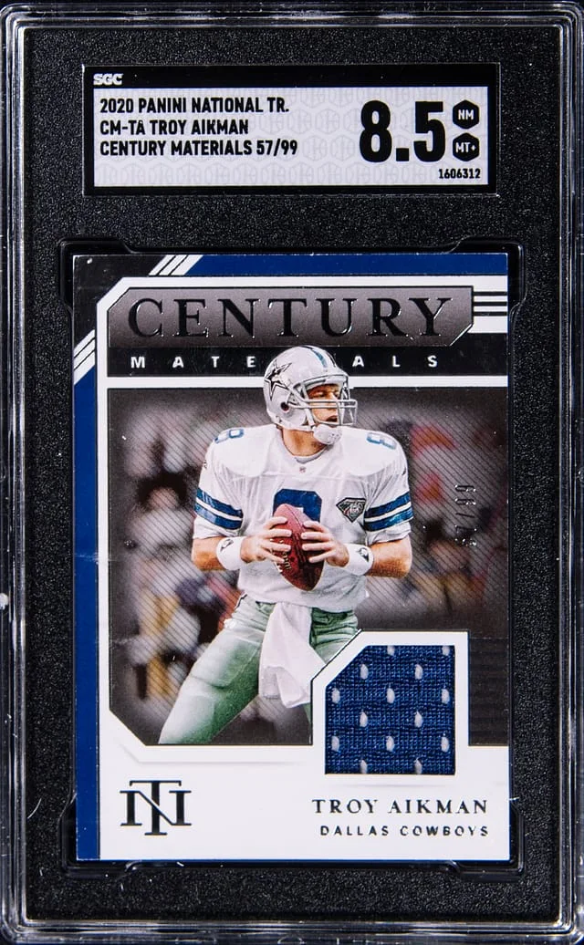 2020 Panini National Treasures Troy Aikman Century Materials #CM-TA card image