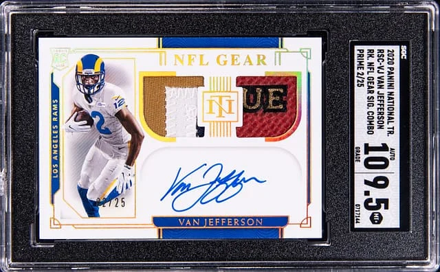 2020 Panini National Treasures Van Jefferson NFL Gear Signature Combo Prime #RSC-VJ card image