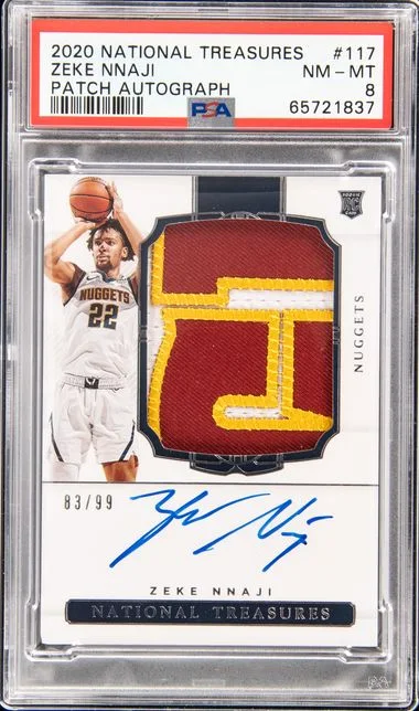 2020 Panini National Treasures Zeke Nnaji Patch Autograph #117 card image