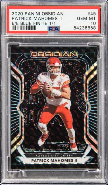2020 Panini Obsidian 45 Patrick Mahomes II Electric Etch Blue Finite #1/1 card image