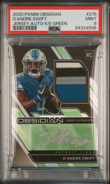 2020 Panini Obsidian D'Andre Swift Jersey Autograph-Electric Etch Green #215 card image