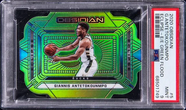 2020 Panini Obsidian Giannis Antetokounmpo Eclipse Electric Etch Green Flood #5 card image