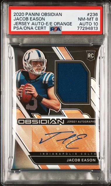 2020 Panini Obsidian Jacob Eason Jersey Autograph-Electric Etch Orange #236 card image