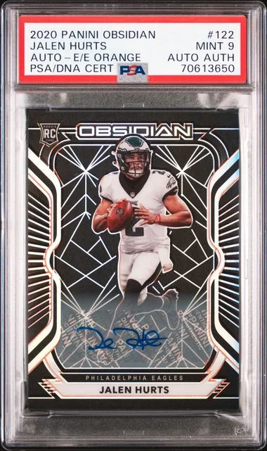 2020 Panini Obsidian Jalen Hurts Autograph-Electric Etch Orange #122 card image
