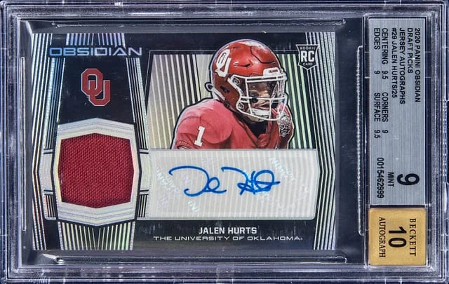 2020 Panini Obsidian Jalen Hurts Draft Picks Jersey Autograph #29 card image