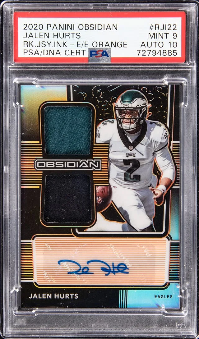 2020 Panini Obsidian Jalen Hurts Jersey Ink #RJI-22 card image