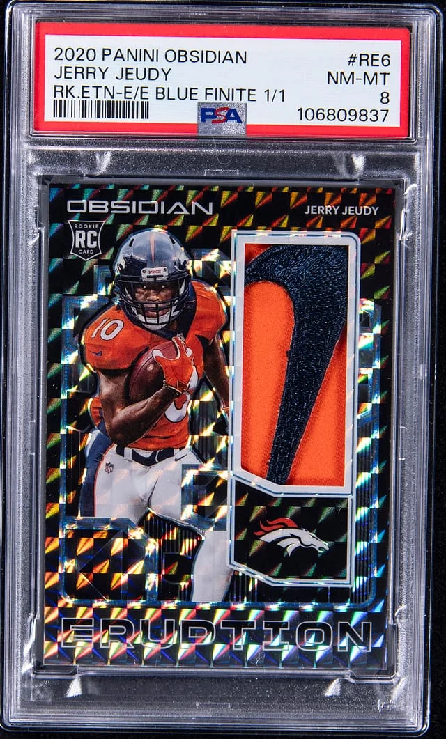 2020 Panini Obsidian Jerry Jeudy Eruption Electric Etch Blue Finite #RE6 card image