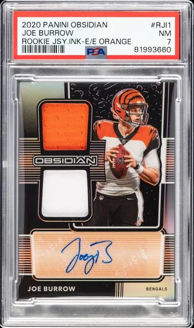 2020 Panini Obsidian Joe Burrow Jersey Ink Electric Etch-Orange #RJI1 card image