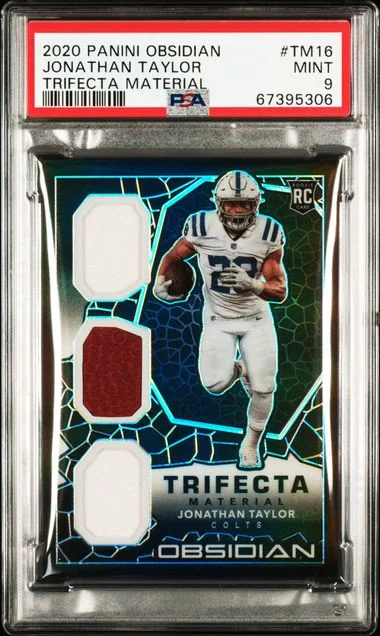 2020 Panini Obsidian Jonathan Taylor Trifecta Material #Tm16 card image