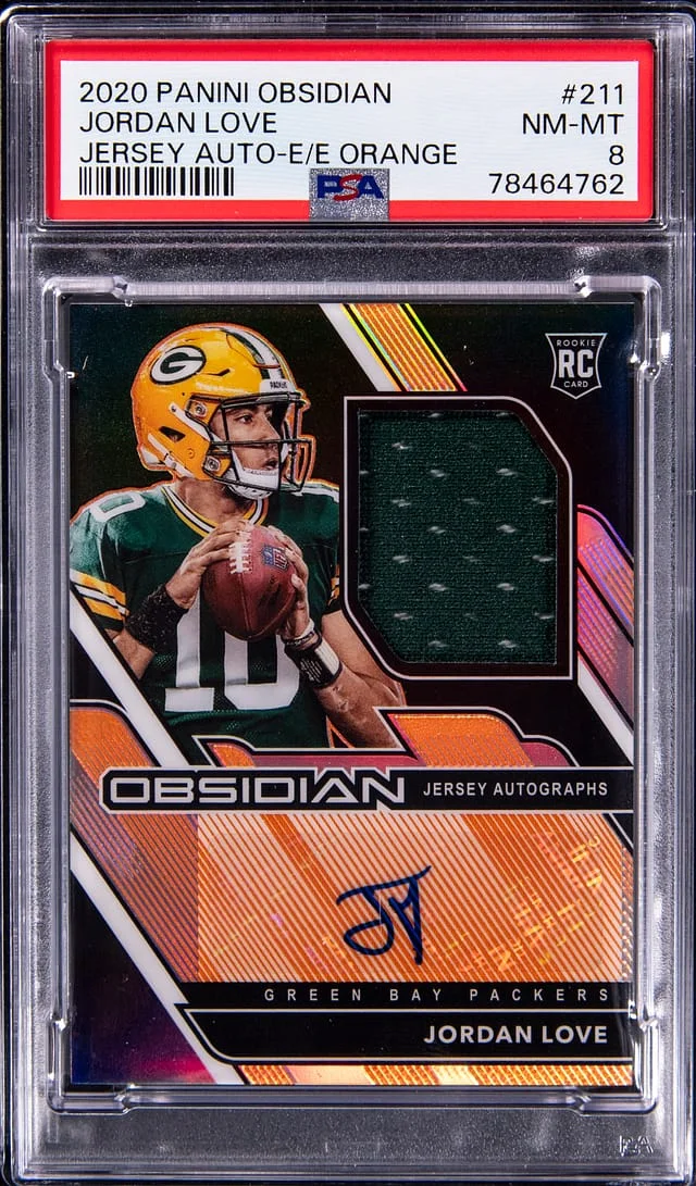 2020 Panini Obsidian Jordan Love Jersey Autograph Electric Etch Orange #211 card image