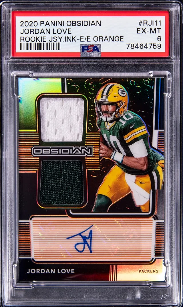 2020 Panini Obsidian Jordan Love Jersey Ink Electric Etch Orange #RJI-11 card image