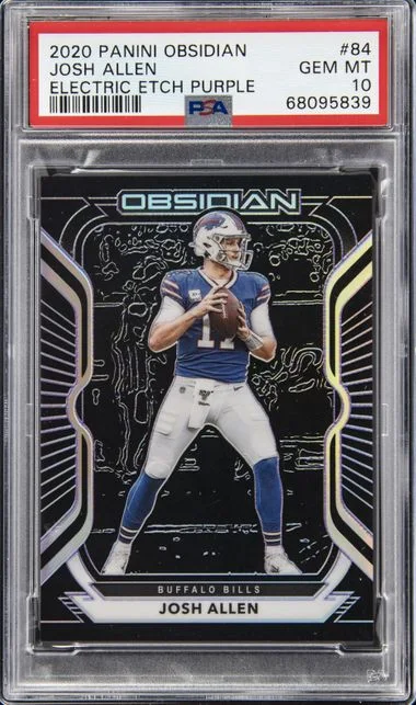 2020 Panini Obsidian Josh Allen Electric Etch Purple #84 card image