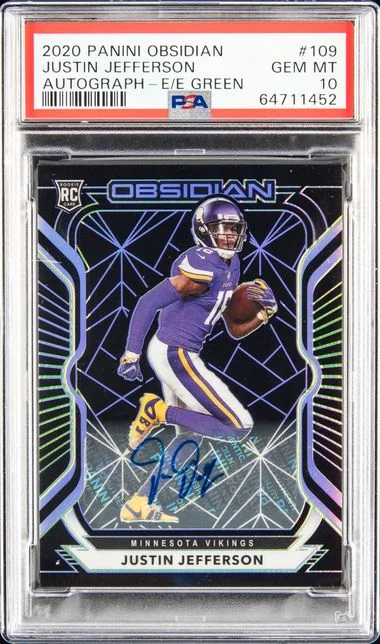 2020 Panini Obsidian Justin Jefferson Autograph-Electric Etch Green #109 card image