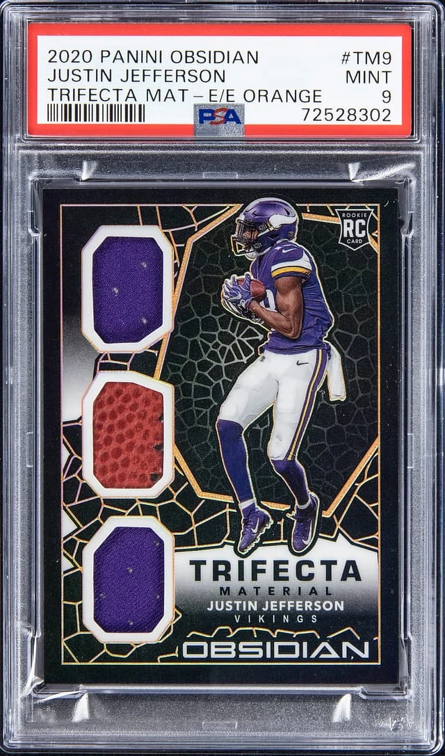 2020 Panini Obsidian Justin Jefferson Trifecta Materials Electric Etch Orange #TM9 card image