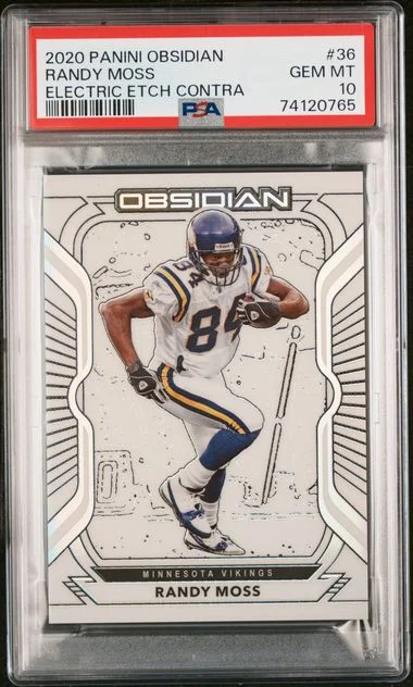 2020 Panini Obsidian Randy Moss Electric Etch Contra #36 card image