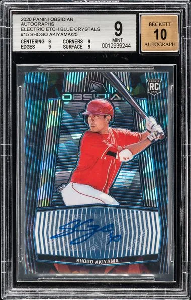 2020 Panini Obsidian Shogo Akiyama Autographs Electric Etch Blue Crystals #OA-SA card image