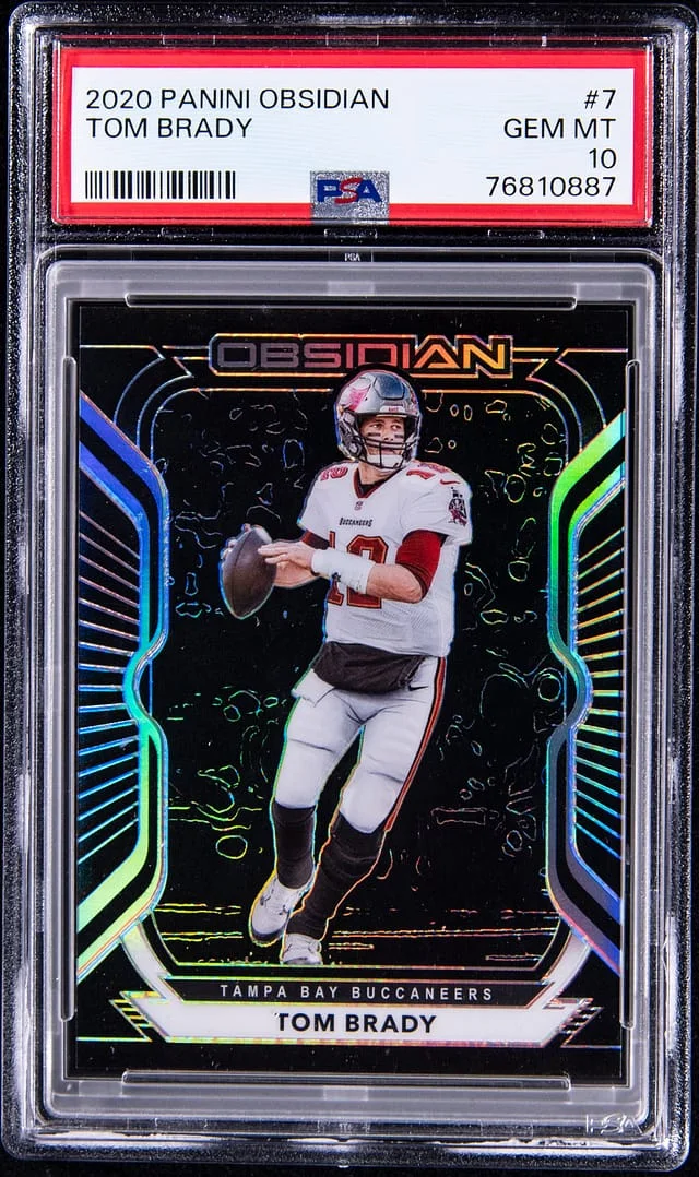 2020 Panini Obsidian Tom Brady Electric Etch Blue Finite #7 card image