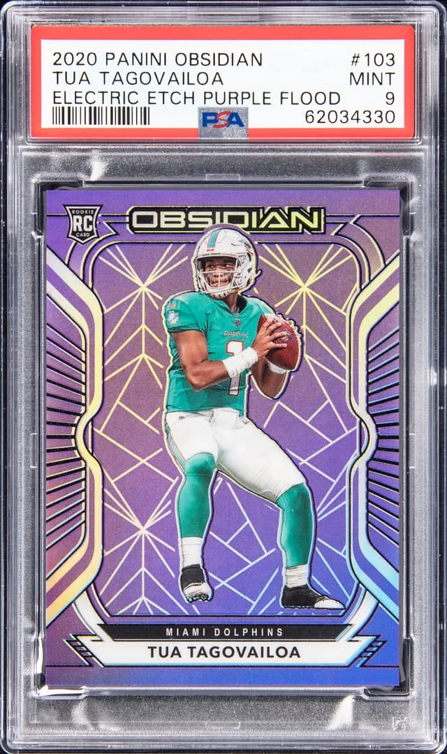 2020 Panini Obsidian Tua Tagovailoa Electric Etch Purple Flood #103 card image
