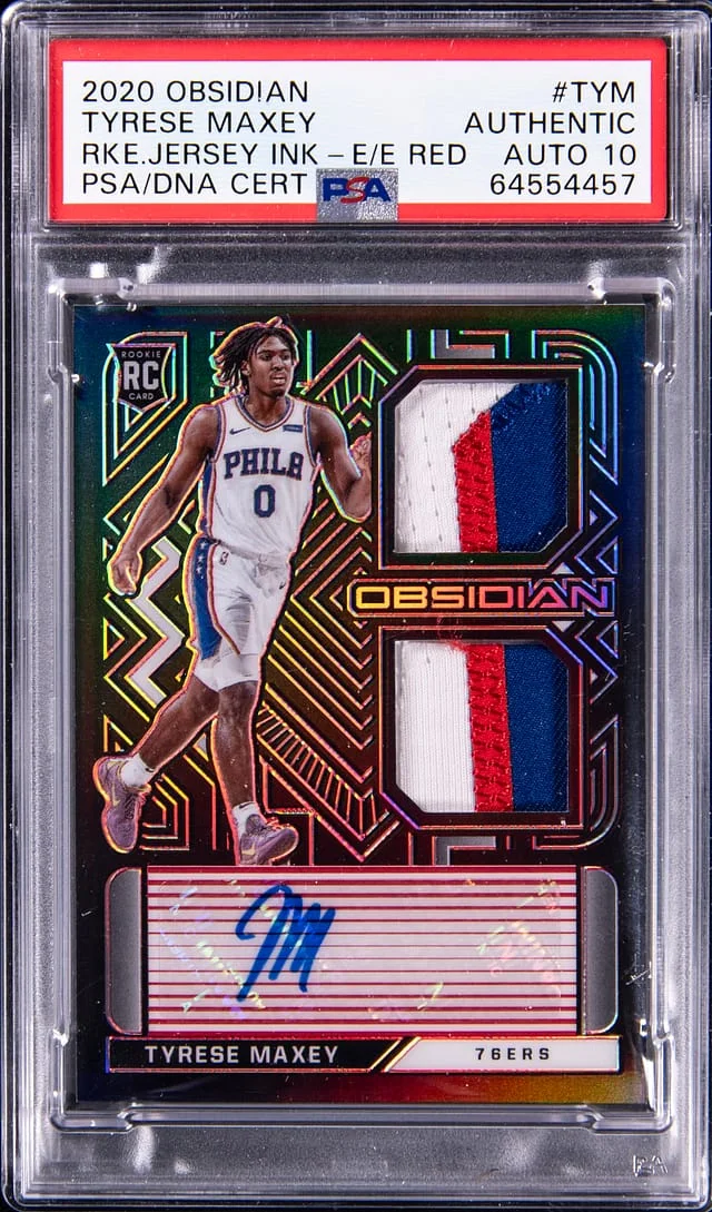 2020 Panini Obsidian Tyrese Maxey Jersey Ink Electric Etch Red #TYM card image