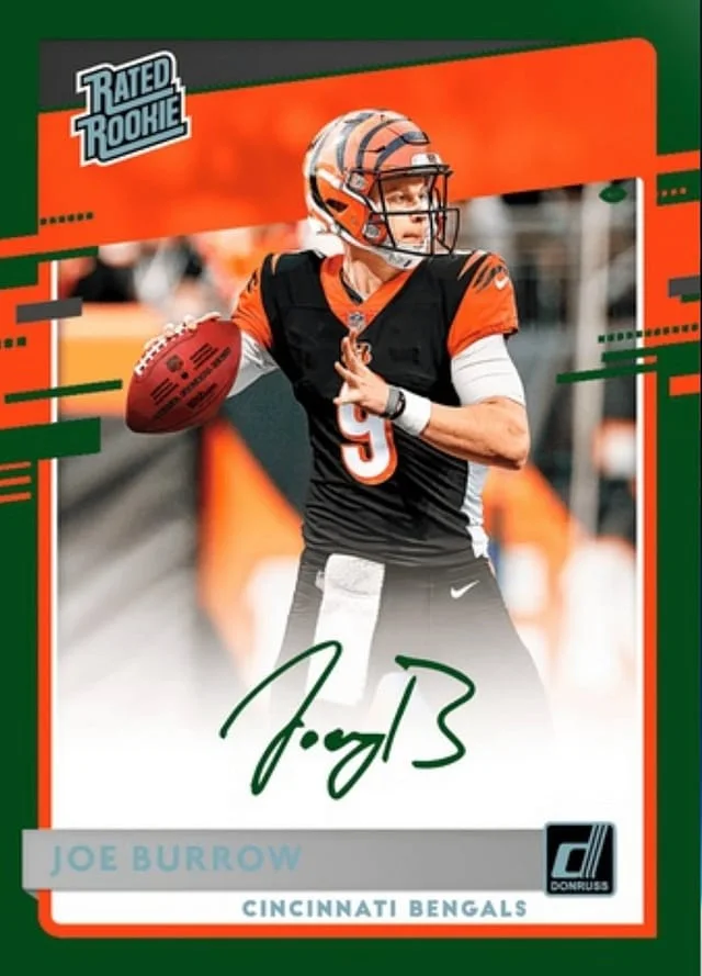 2020 Panini Off The Line Joe Burrow Blitz Digital Donruss Green Rated Autograph #1st card image