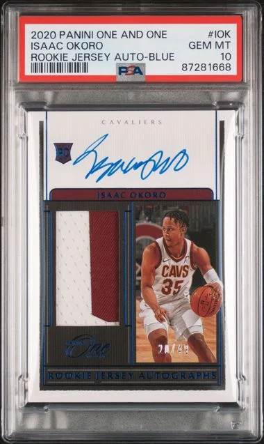 2020 Panini One and One Jersey Autographs Blue Iok Isaac Okoro #no-number card image