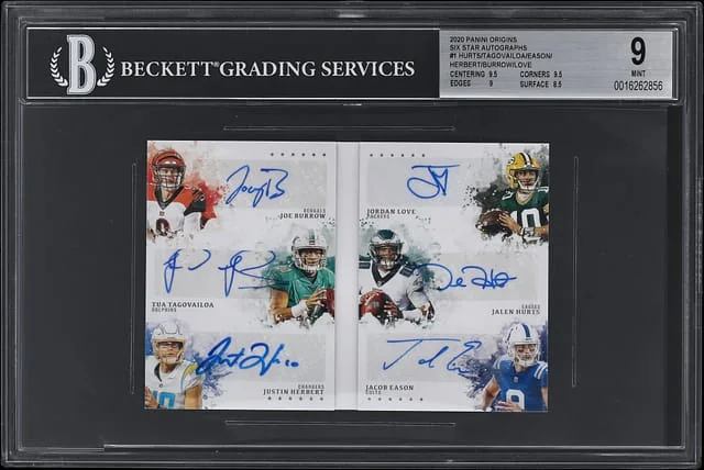 2020 Panini Origins Burrow/Tagovailoa/Herbert/Love/Hurts/Eason Multi-Signed Six Star Signatures #SSS-1 card image