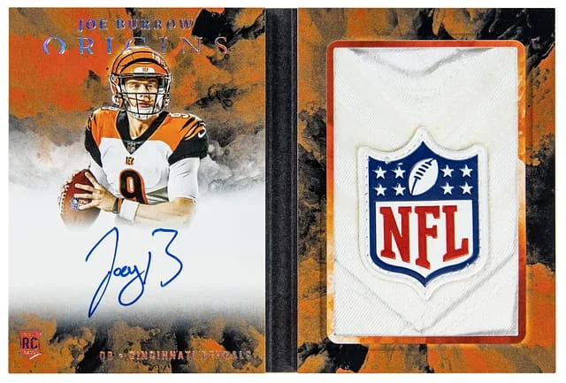 2020 Panini Origins Joe Burrow Booklet Patch Autographs NFL Shield Black #BPA-JB card image