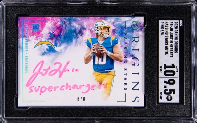 2020 Panini Origins Justin Herbert Passing Stars Autograph Pink #PS-JH card image