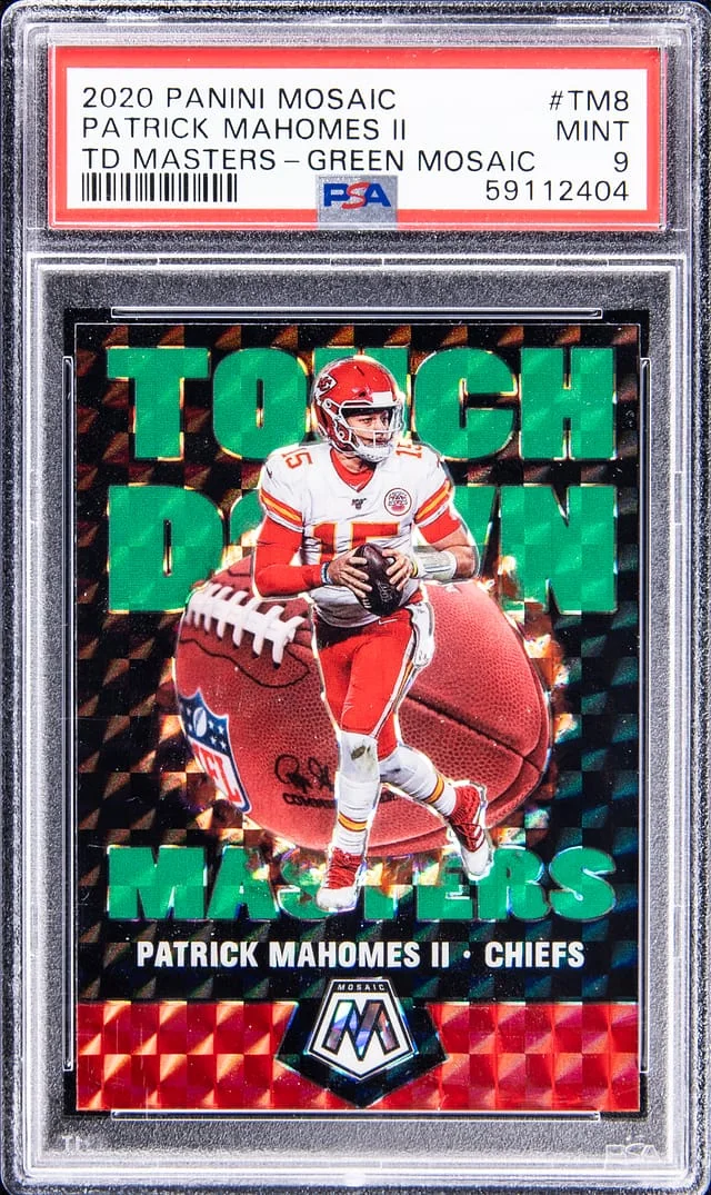 2020 Panini Patrick Mahomes II Green Mosaic TD Masters #TM8 card image