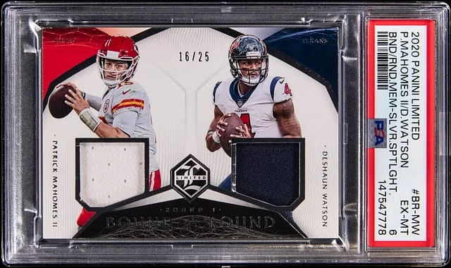 2020 Panini Patrick Mahomes II/Deshaun Watson Dual Limited Bound By Round Memorabilia Silver Spotlight #BR-MW card image