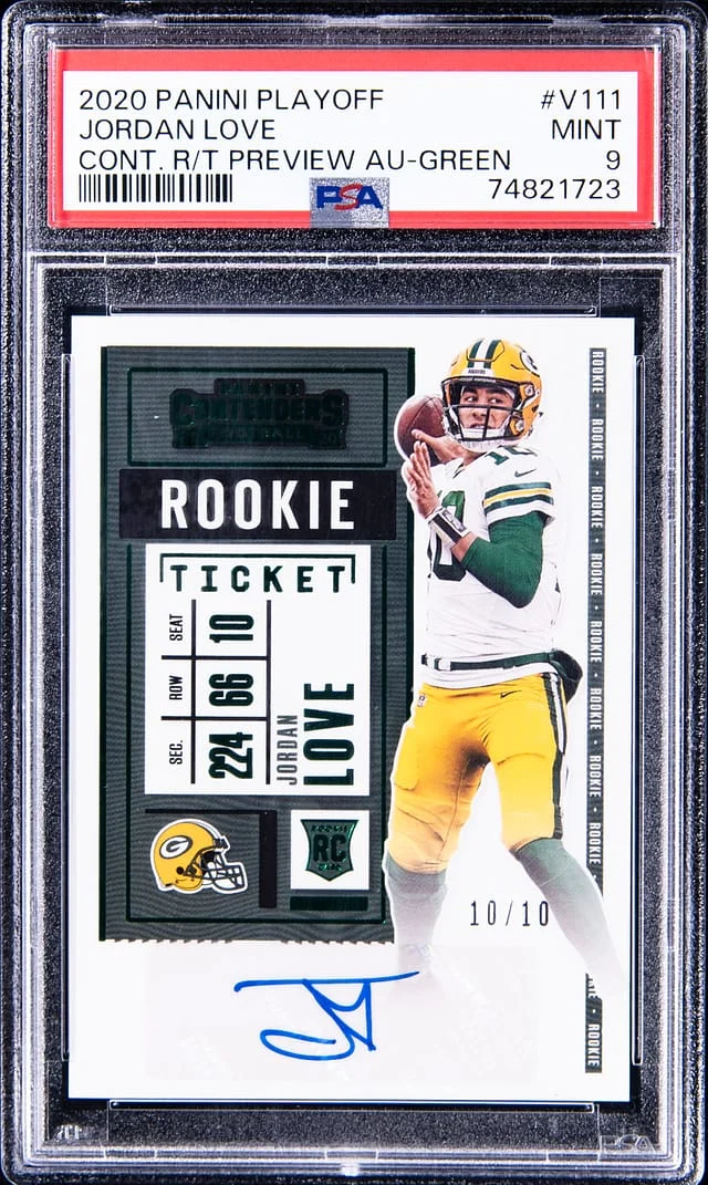 2020 Panini Playoff Jordan Love Contenders Ticket Preview Autographs Green #V111 card image