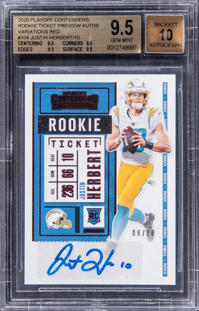 2020 Panini Playoff Justin Herbert Contenders Ticket Variations Preview Autographs Red #104 card image