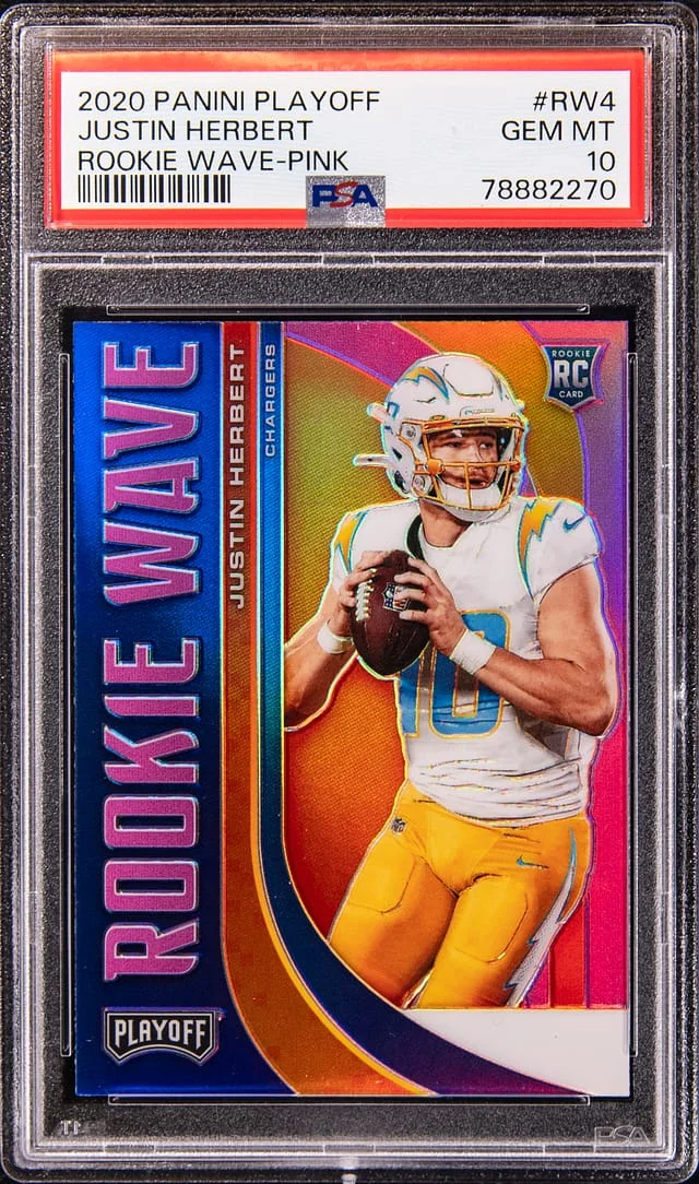2020 Panini Playoff Justin Herbert Wave Pink #RW-4 card image