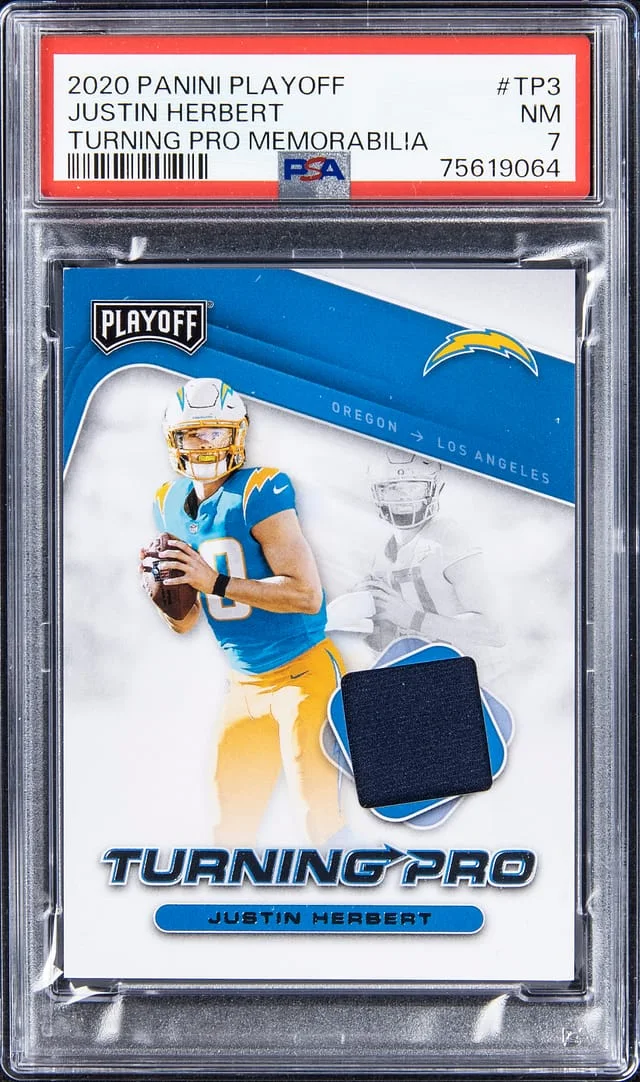 2020 Panini Playoff Justin Herbert Turning Pro Memorabilia #TP3 card image