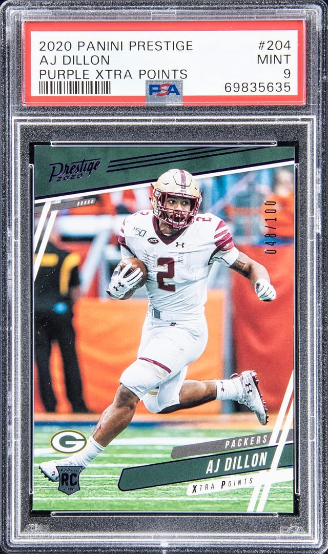 2020 Panini Prestige AJ Dillon Purple Xtra Points #204 card image