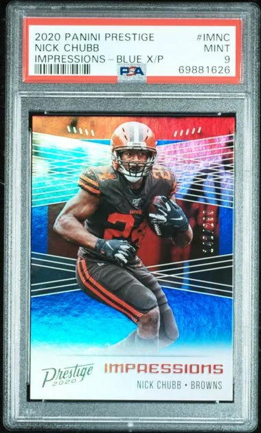 2020 Panini Prestige Nick Chubb Impressions Blue Xtra Points #IM-NC card image