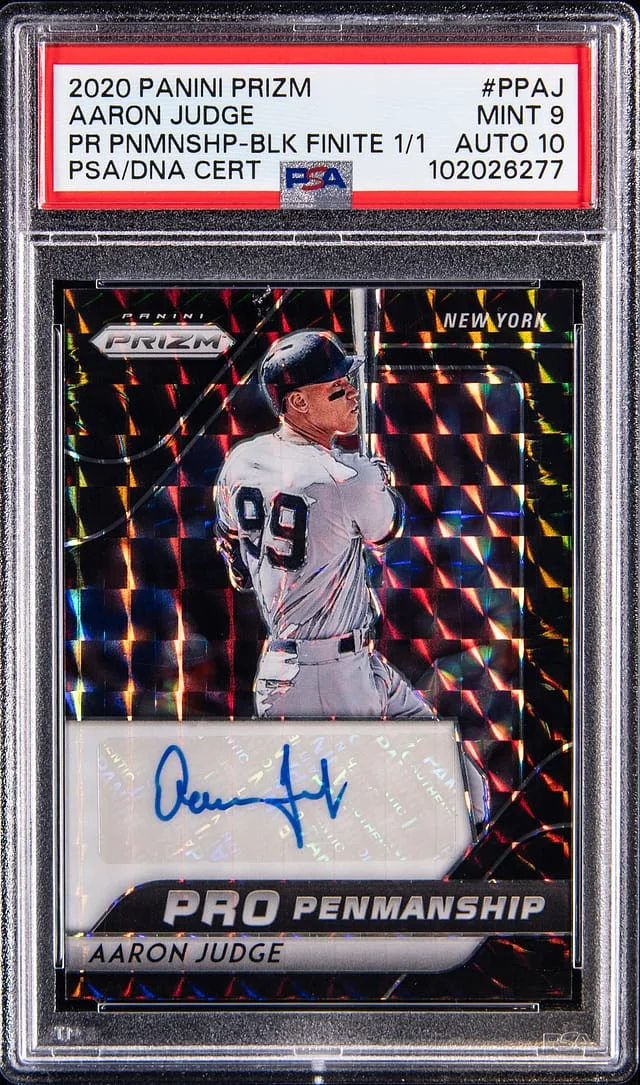 2020 Panini Prizm Aaron Judge Pro Penmanship Black Finite Prizm #PP-AJ card image