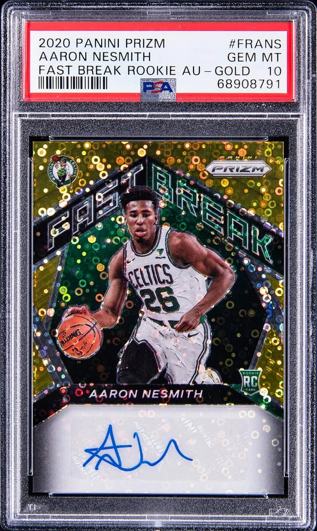 2020 Panini Prizm Aaron Nesmith Fast Break Autograph Gold #FRANS card image