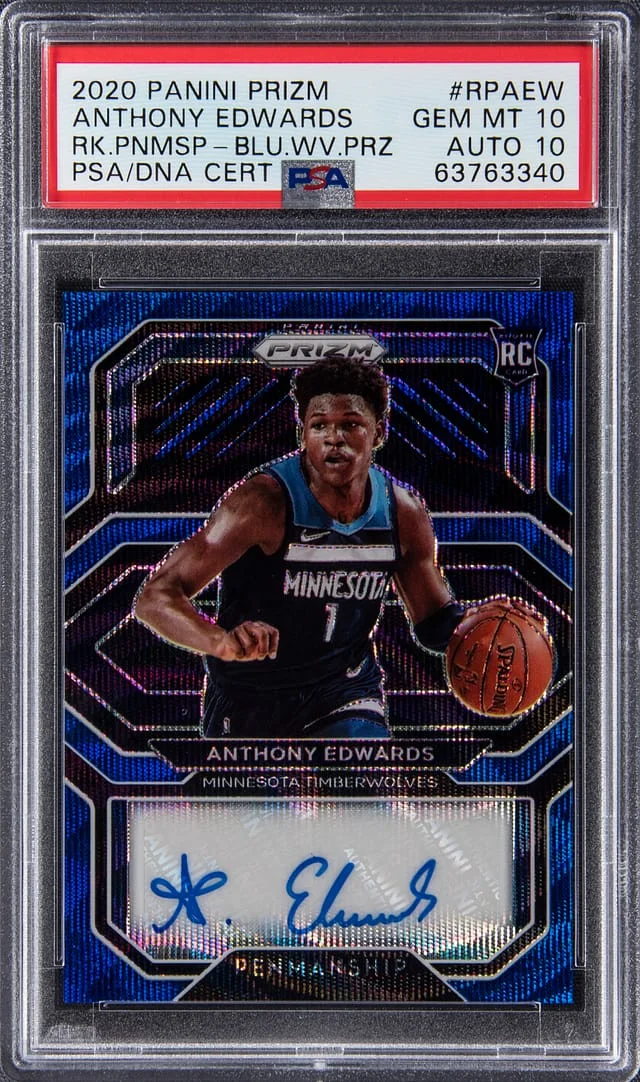 2020 Panini Prizm Anthony Edwards Penmanship Blue Wave #RPAEW card image