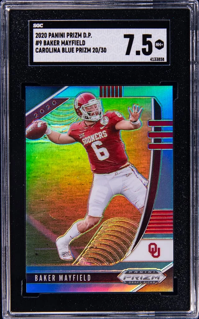 2020 Panini Prizm Baker Mayfield - SFGC NM+ 7.5 Carolina Blue Prizm #9 card image