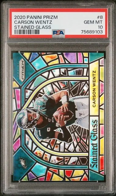2020 Panini Prizm Carson Wentz Stained Glass #8 card image