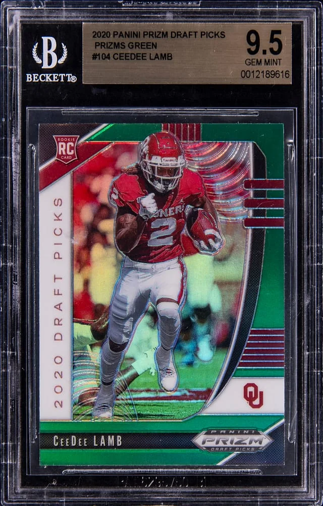 2020 Panini Prizm Ceedee Lamb Draft Pick Green Prizm #104 card image