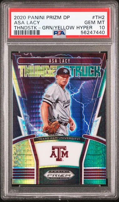 2020 Panini Prizm Draft Picks Asa Lacy Thunderstruck Green & Yellow Hyper #Th2 card image