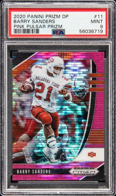 2020 Panini Prizm Draft Picks Barry Sanders Pink Pulsar Prizm #11 card image