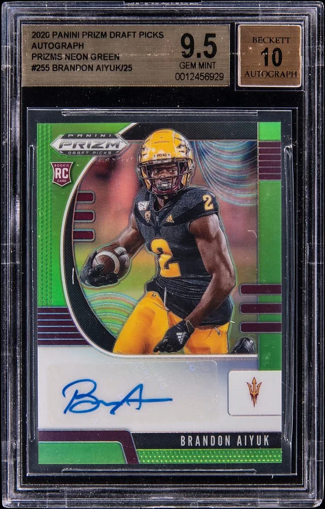 2020 Panini Prizm Draft Picks Brandon Aiyuk Autograph Prizms Neon Green #255 card image