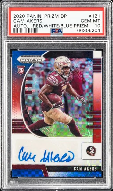 2020 Panini Prizm Draft Picks Cam Akers Autograph-Red/White/Blue Prizm #121 card image