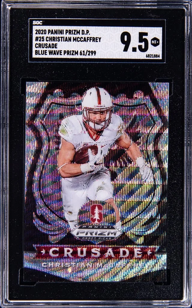 2020 Panini Prizm Draft Picks Christian McCaffrey Crusade Blue Wave Prizm #25 card image
