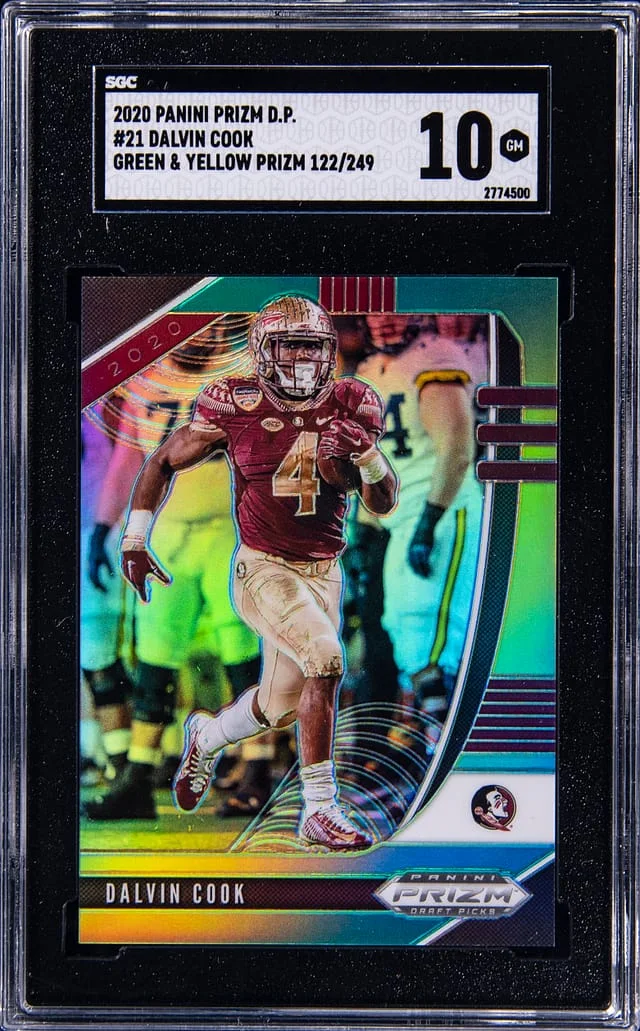 2020 Panini Prizm Draft Picks Dalvin Cook Green & Yellow Prizm #21 card image